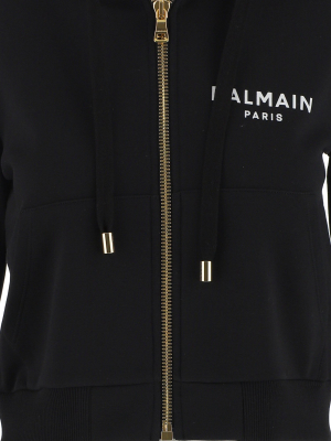 Balmain Logo Printed Cropped Hooded Jacket