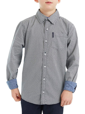 Boys' Navy/white Long-sleeve Triangle Print Button-down Shirt (sizes 8-18)