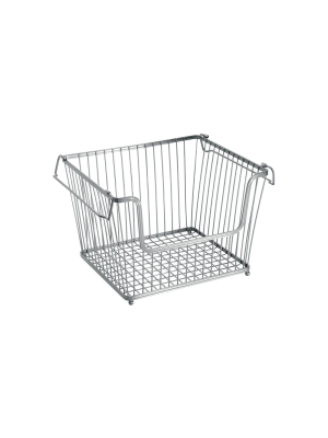 Mdesign Metal Stackable Kitchen Storage Basket With Handles - Chrome