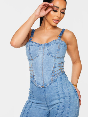 Shape Vintage Wash Buckle Detail Denim Corset