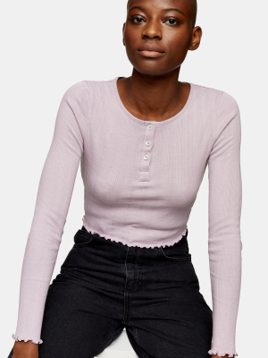 Pink Long Sleeve Button Through T-shirt