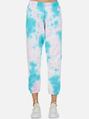 Nate Le Pink Turq Tie Dye Crop Sweatpant