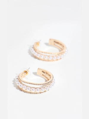 Gold Pearl Detail Small Hoop Earrings