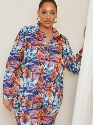 Plus Multi Butterfly Oversized Shirt