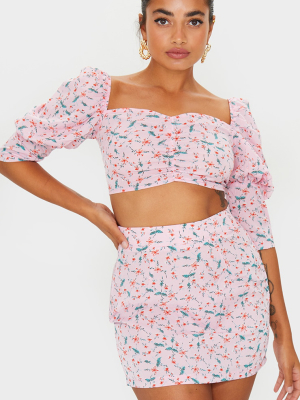 Petite Pink Floral Woven Mini Skirt