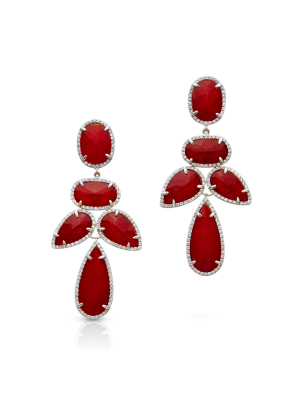 14kt White Gold Ruby Triplet Diamond Bellissima Chandelier Earrings