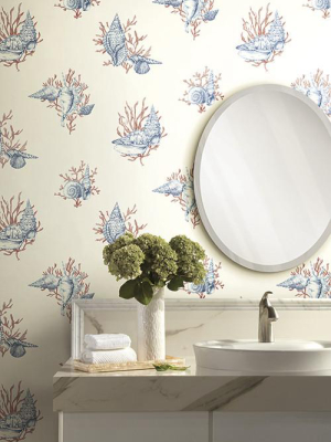 Shell Toile Wallpaper In Blue And Orange By Ashford House For York Wallcoverings