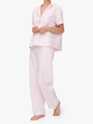 Set - Short Sleeve Cropped Sleep Shirt And Lounge Pant Pink Oxford Stripe