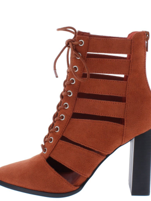 Cilic Terracotta Caged Lace Up Block Heel Ankle Boot