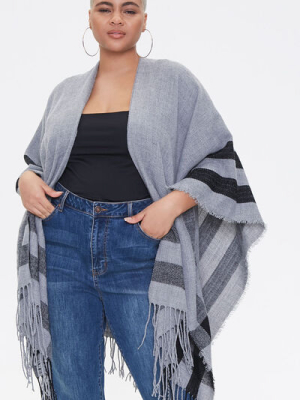 Plus Size Striped Fringe Poncho