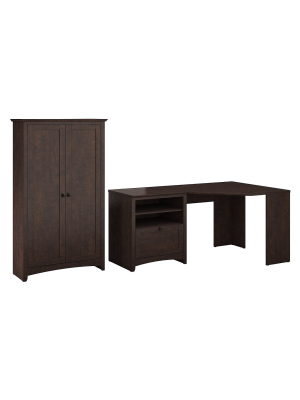 Bush Furniture Buena Vista Corner Desk With Tall Storage Cabinet, Madison Cherry Buv030msc