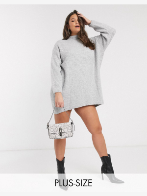 River Island Plus Knitted Dress With Shoulder Button Detail In Gray