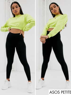 Asos Design Petite 2 Pack High Waisted Leggings In Black Save