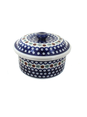 Blue Rose Polish Pottery Nature Round Baker With Lid