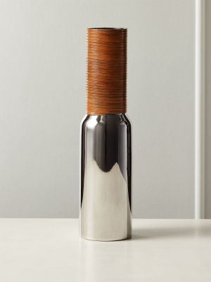 Quinn Stainless Steel And Leather Vase