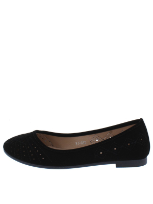 Fj022 Black Round Toe Laser Cut Ballet Flat