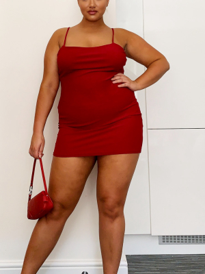 Plus Burgundy Strappy Straight Neck Bodycon Dress