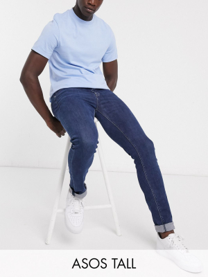 Asos Design Tall Skinny Jeans In Flat Dark Blue