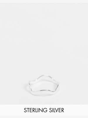 Asos Design Sterling Silver Ring In Sleek Wave Design