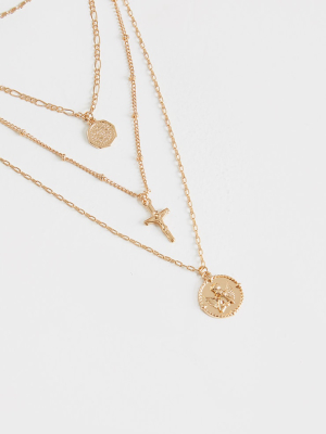 Gold Cross And Cherub Layering Necklace