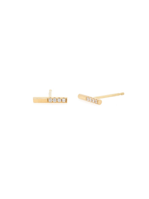 14k Off-set Pave White Diamond Bar Studs