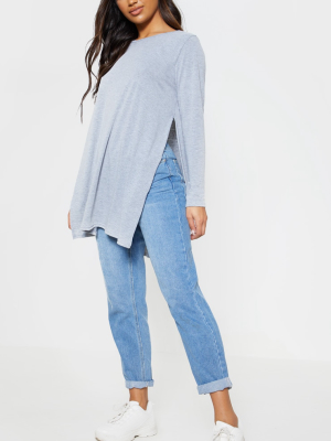 Grey Long Sleeve Side Split Top