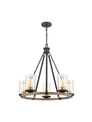 Geringer 5-light Chandelier In Charcoal And Beechwood With Seedy Glass