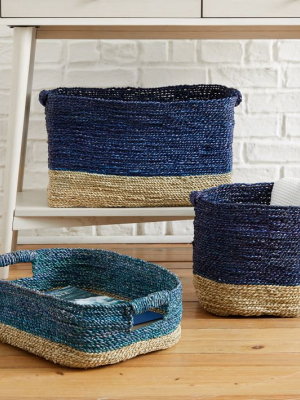 Two Tone Woven Baskets - Tonal Blues