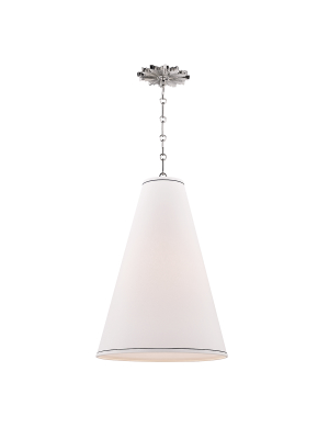 Hudson Valley Lighting Worth Pendant - Polished Nickel & White With Blue Stripe