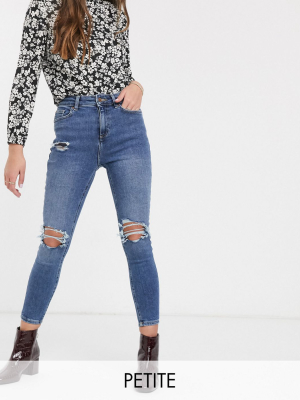 New Look Petite Multi-rip Jean In Mid Blue