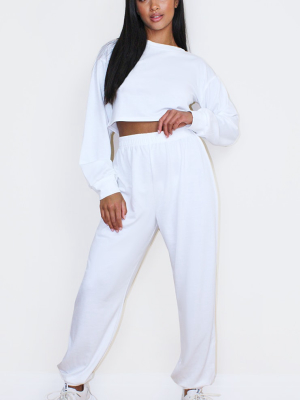 Petite White Cropped Sweat And Jogger Set