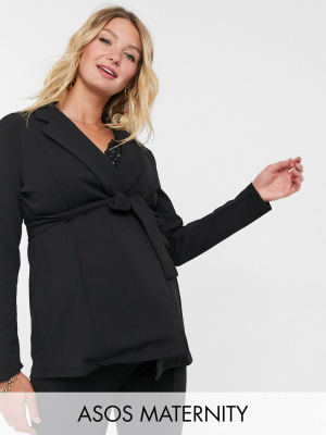 Asos Design Maternity Jersey Wrap Suit Blazer In Black