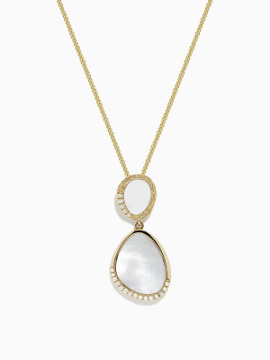 Effy 14k Yellow Gold Mother Of Pearl And Diamond Pendant, 0.08 Tcw