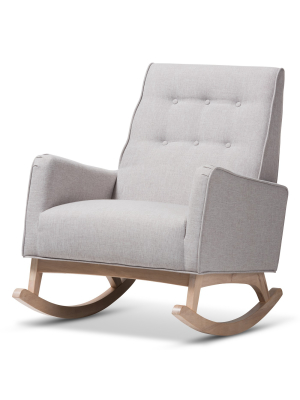 Marlena Mid - Century Modern Fabric Upholstered Whitewash Wood Rocking Chair - Baxton Studio