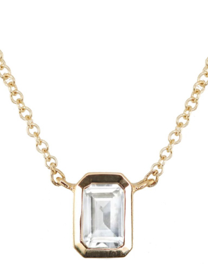 14kt Gold Emerald Cut Topaz Bezel Necklace