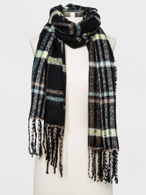 Women's Plaid Scarf - A New Day™ Black