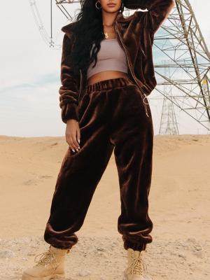 Chocolate Brown Faux Fur Jogger