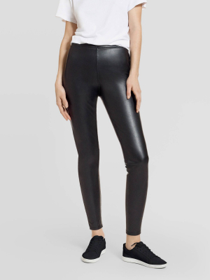 Hue Studio Women's High-rise Faux Leather Leggings - Black