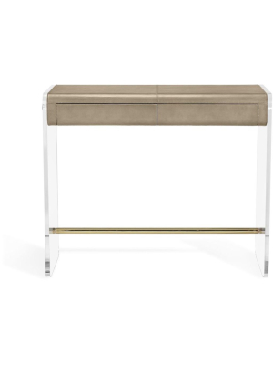 Interlude Home Cora Small Desk - Distressed Glazed Taupe - Clear - Polished Brass