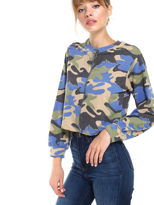 Camoflage Zip Front Top