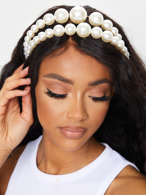 White Pearl Oversized Double Head Band