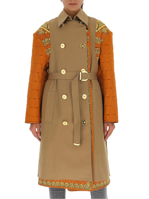 Versace Contrasting Panelled Belted Trench Coat