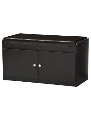Margaret Modern And Contemporary Wood 2 - Door Shoe Cabinet With Faux Leather Seating Bench - Dark Brown - Baxton Studio