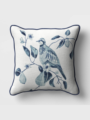 Printed Partridge Square Throw Pillow Blue - Threshold™