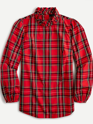 Long-sleeve Ruffleneck Top In Red Stewart Tartan