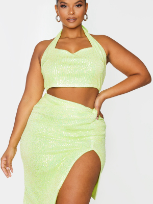 Plus Lime Sequin Halterneck Crop Top