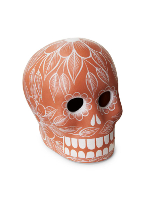 Terracotta Day Of The Dead Skull - Art Object