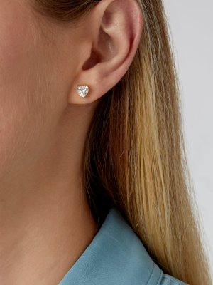 Tiny Heart 18k Gold And Topaz Earrings