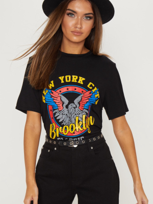 Black Brooklyn Printed Oversized T Shirt