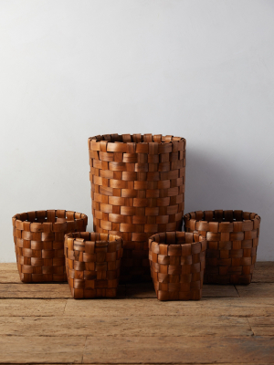 Woven Chipwood Baskets, Set Of 5